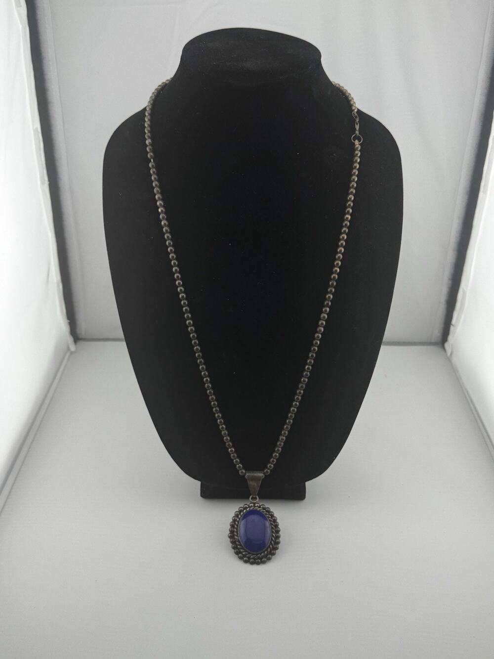 Vintage Sterling Silver And Blue Stone Necklace